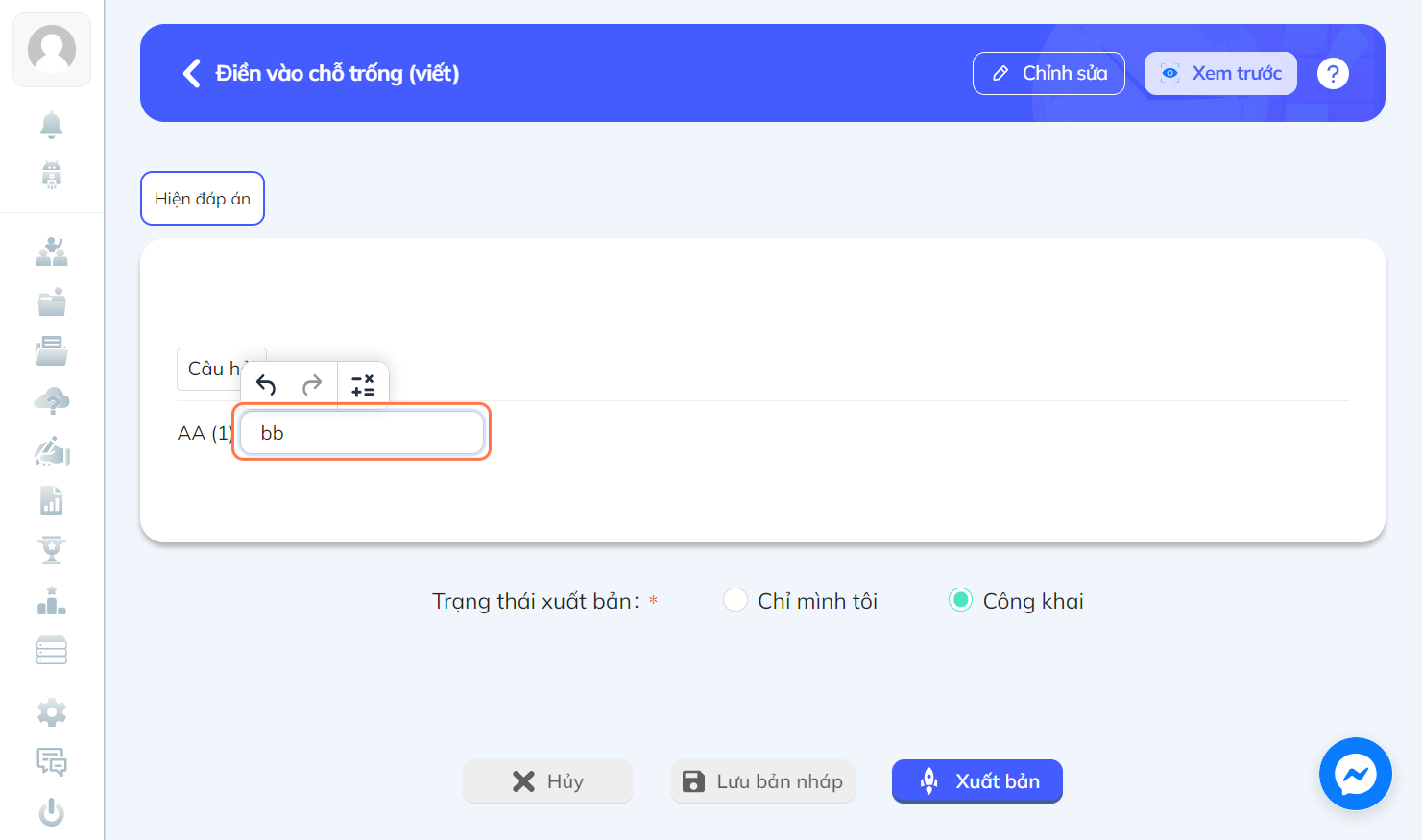 Nhấn chọn "Chọn đáp án" để nhập đáp án