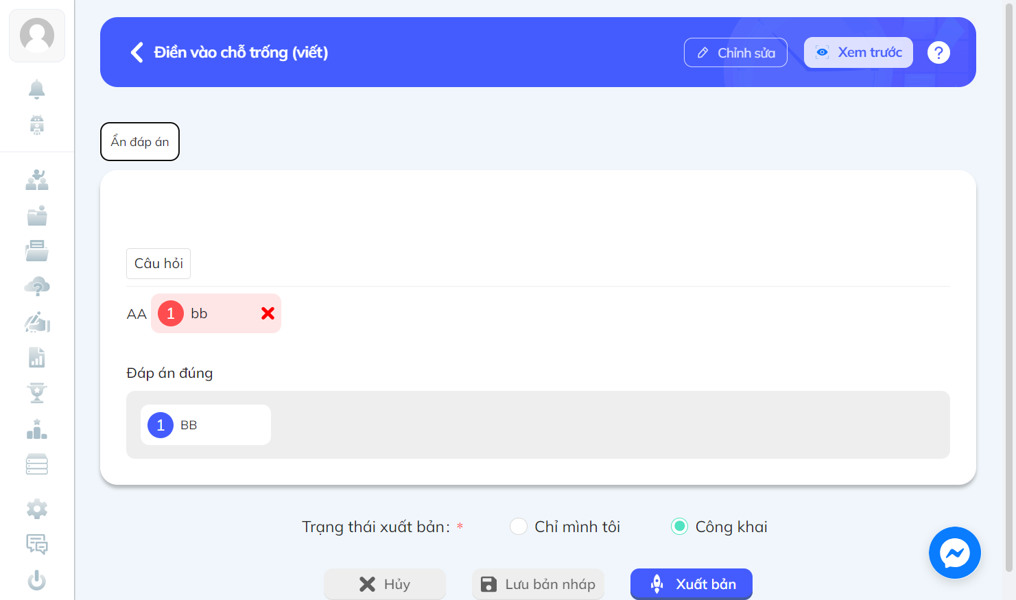 Nhấn chọn "Chỉnh sửa" để quay về màn hình chỉnh sửa câu hỏi