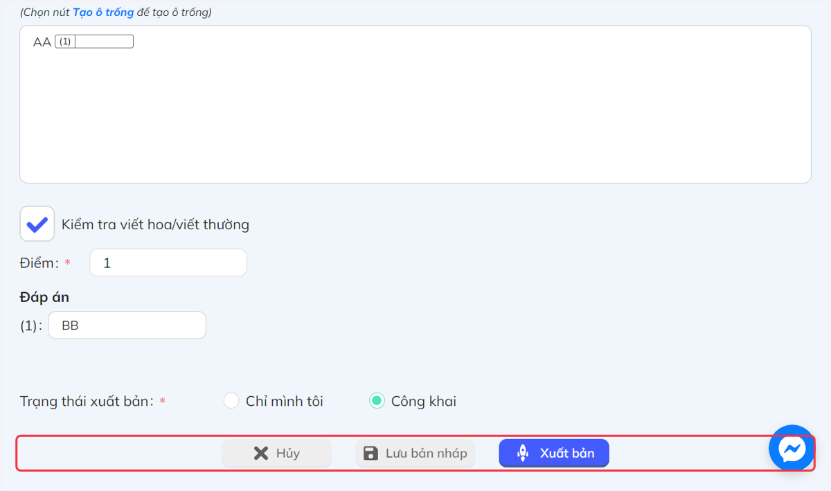 Nhấn chọn vào các trạng thái để lựa chọn tình trạng của câu hỏi