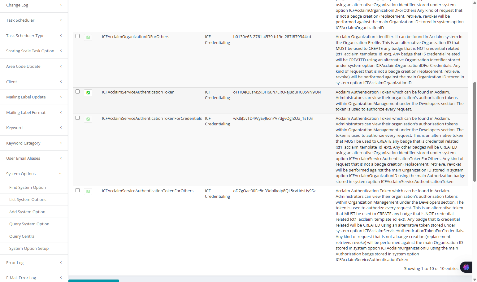 there are 3 Sys Opt that need to be updated for 'Authentication Token'