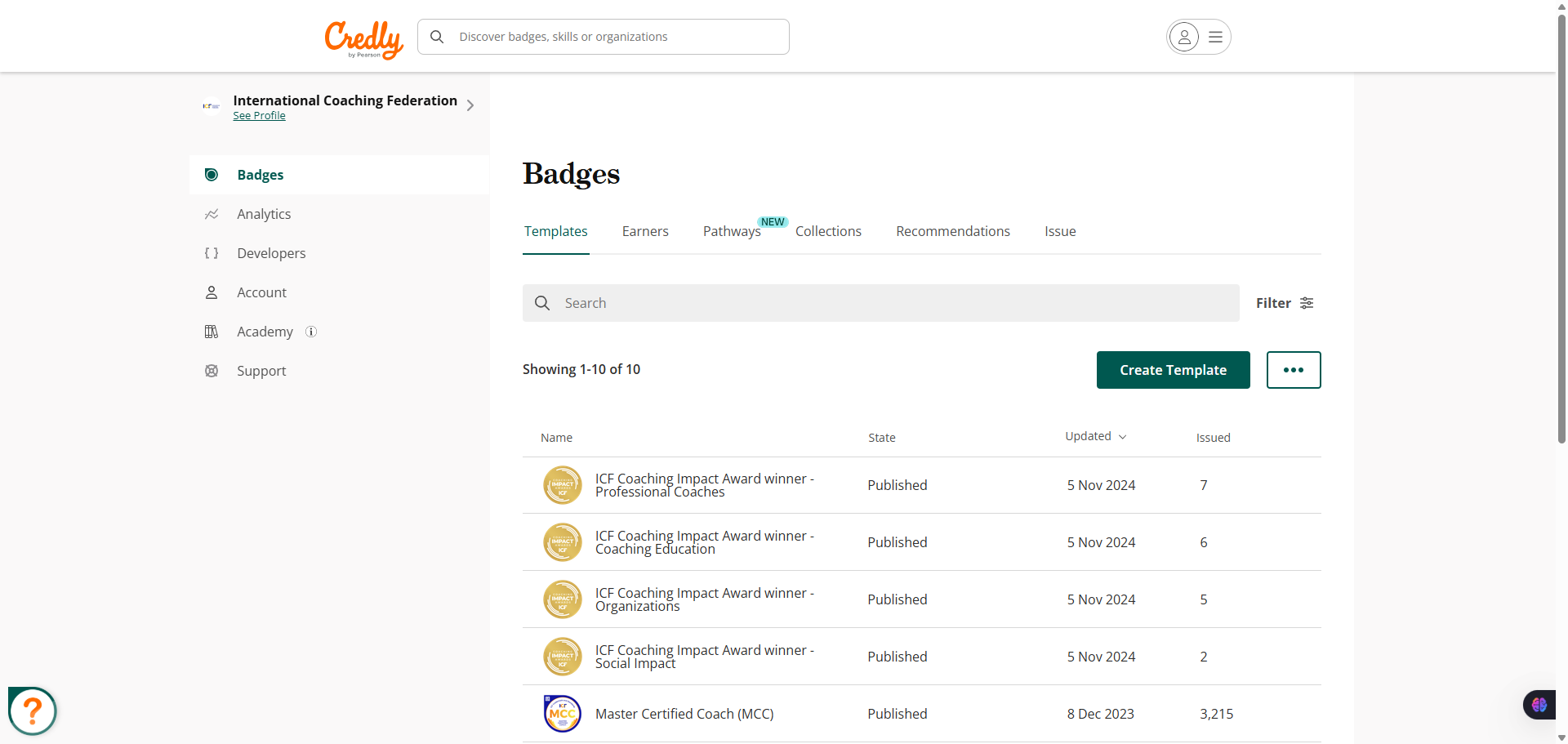 once signed in to Credly, go to Developers