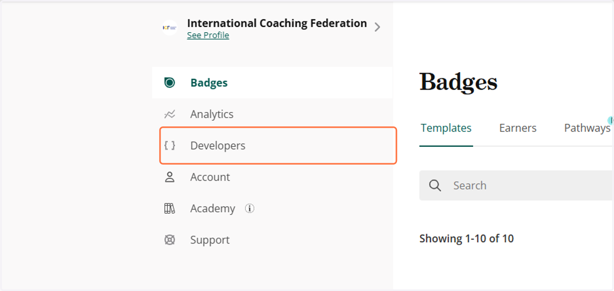 once signed in to Credly, go to Developers