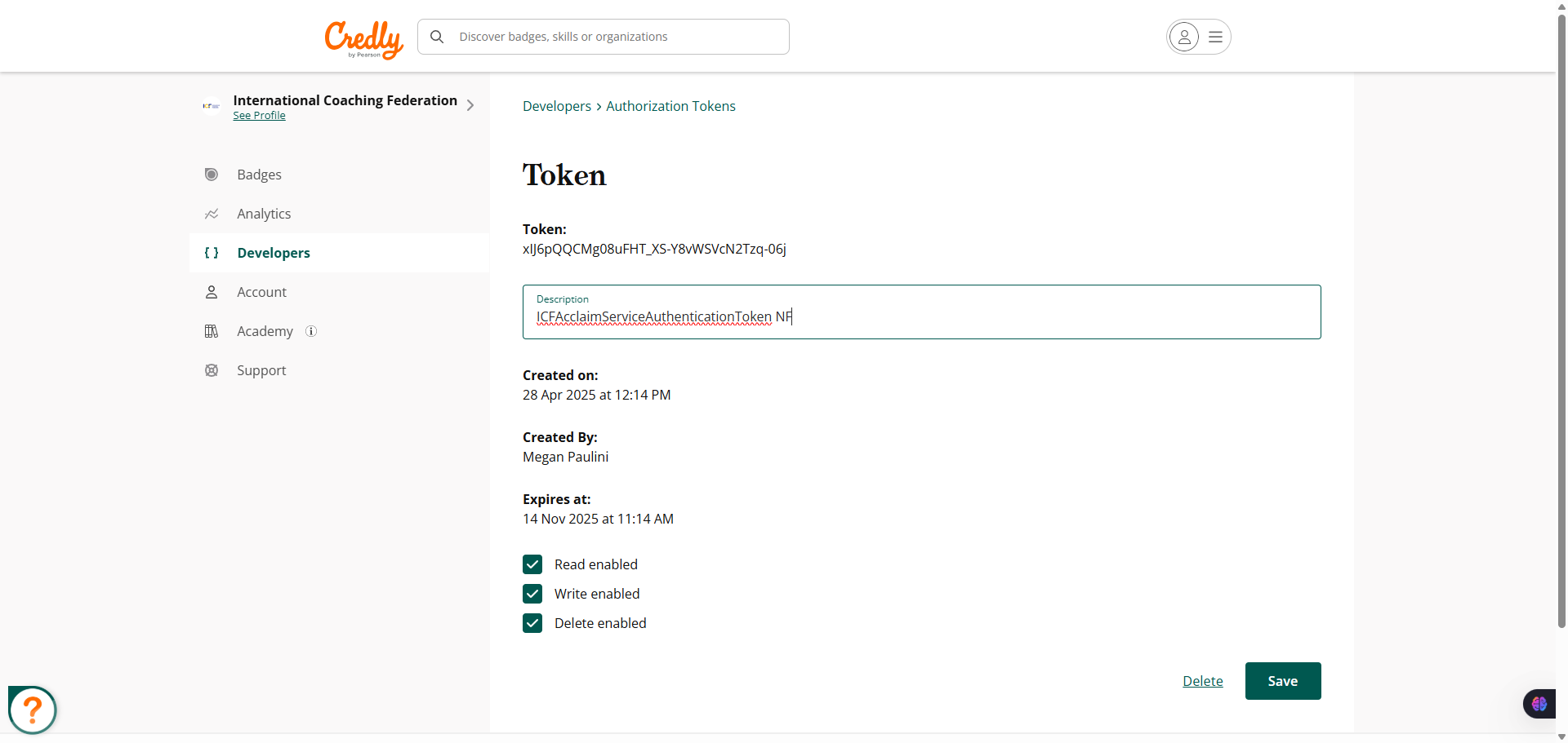For the description, I pasted the name of the corresponding system option "ICFAcclaimServiceAuthenticationToken NF"