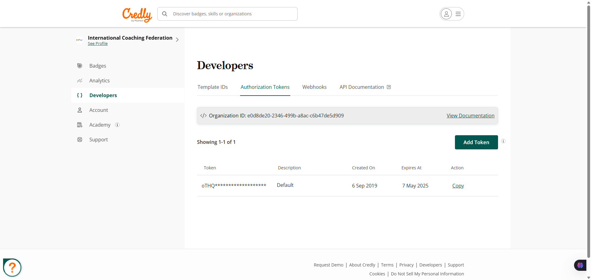 Verify which Organization ID you are creating a token for