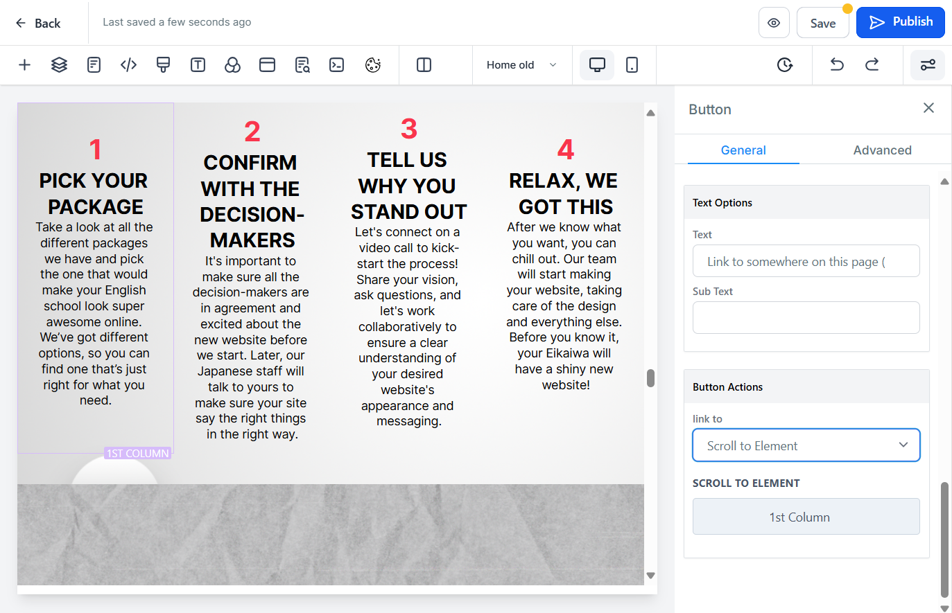 Save, or Publish to go live