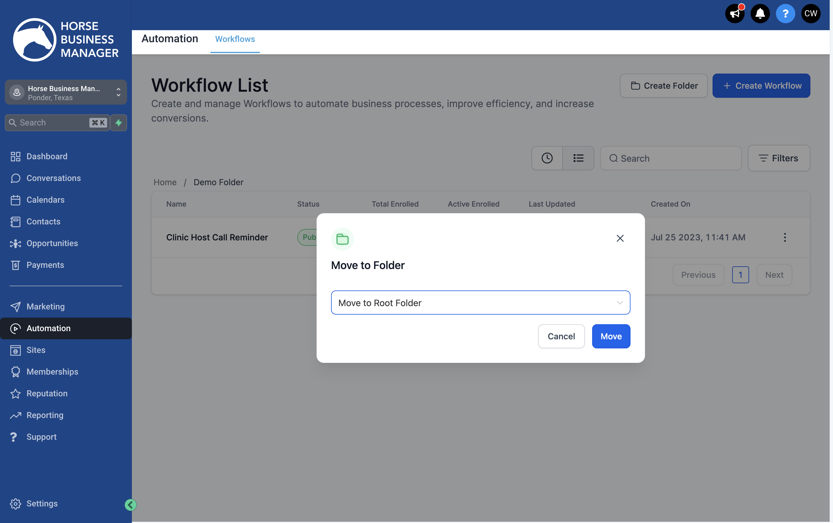 Use the dropdown menu to select Move to Root Folder option