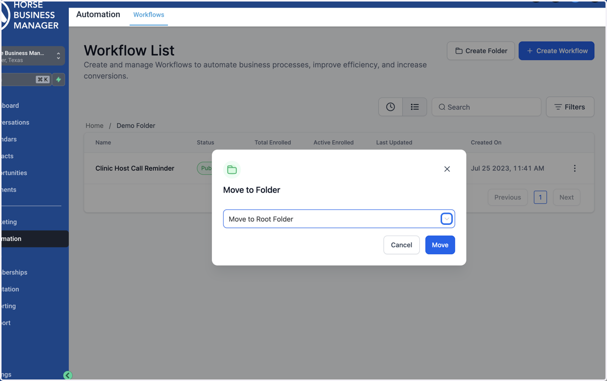 Use the dropdown menu to select Move to Root Folder option