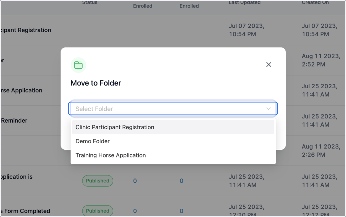 Use the dropdown menu to locate your new folder