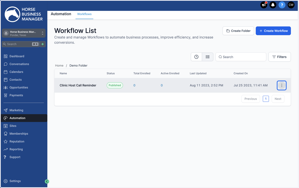 Locate the workflow that you want to move and click the three dots