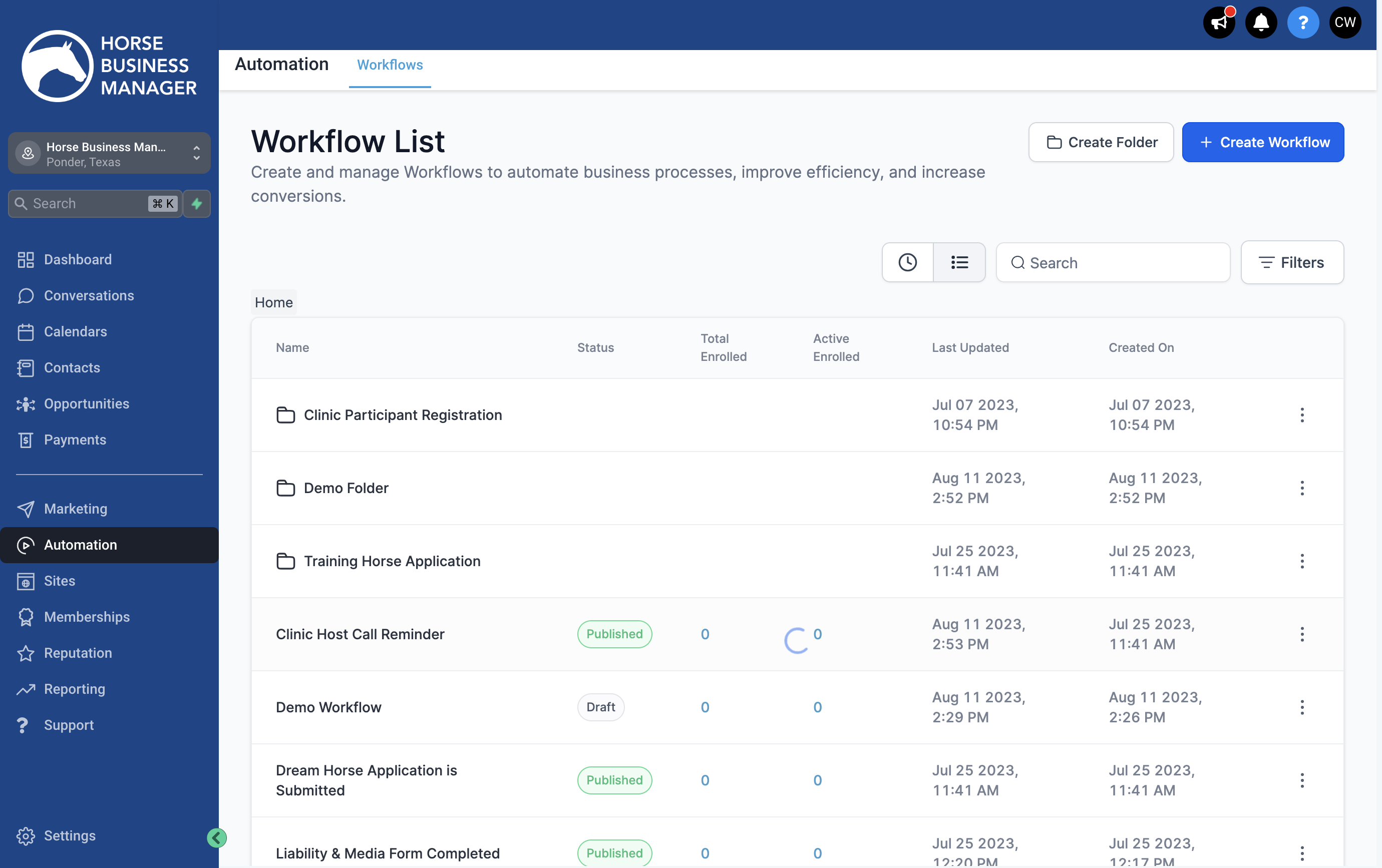 Your workflow will now appear in the list of all other workflows and folders