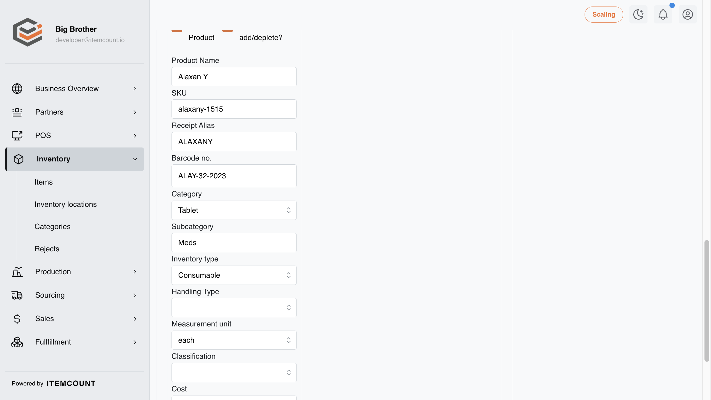For example, Subcategory