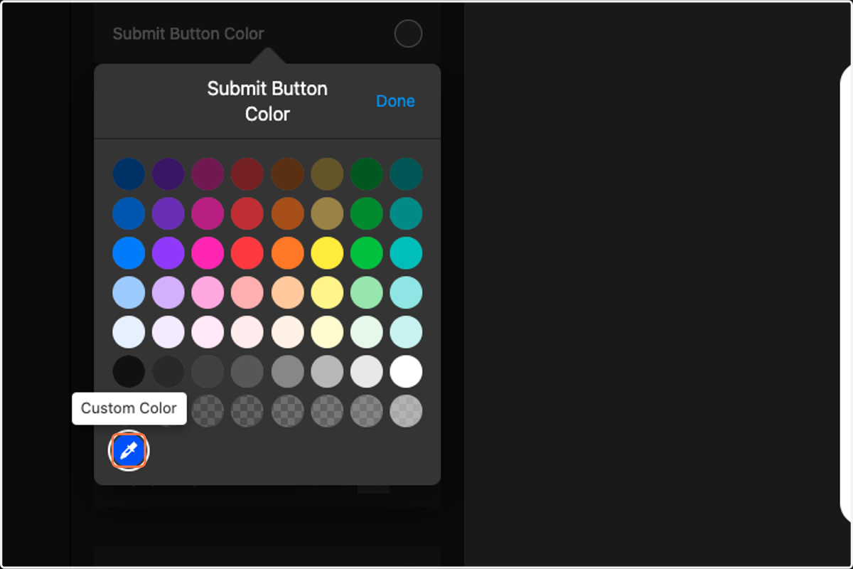 Select from the color palette OR Click on 'Custom Color'