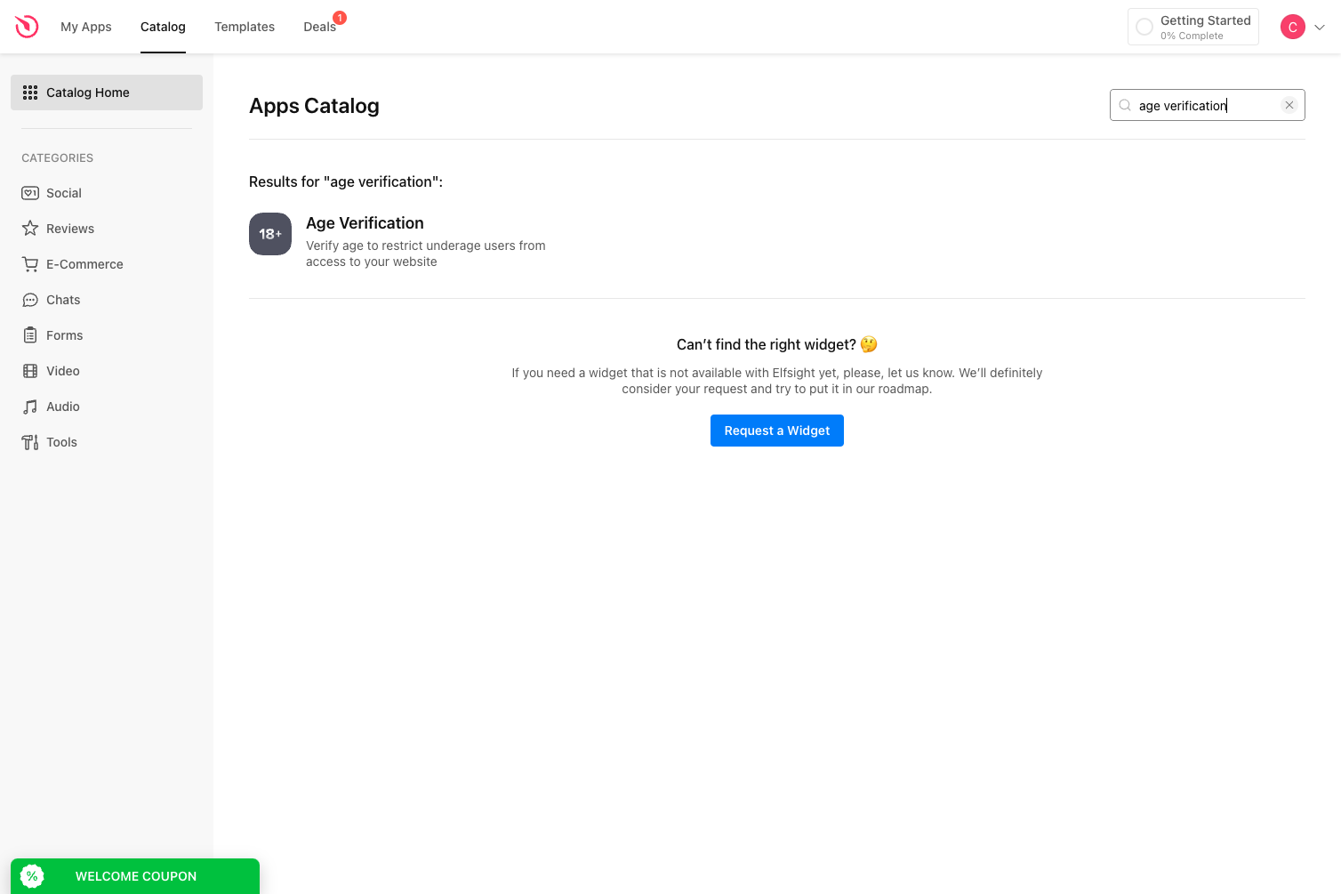 Go to the SEARCH field in the top-right > Type in 'Age Verification'