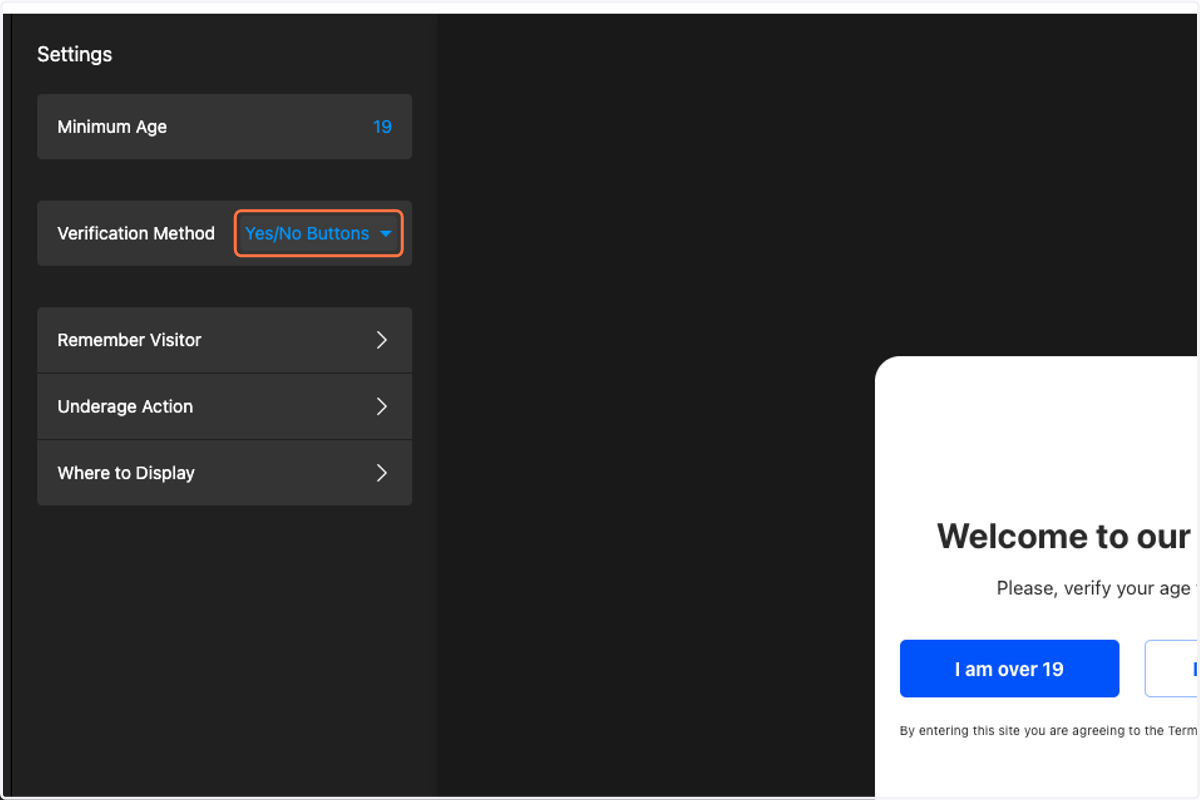 Click on the 'Verification Method' dropdown