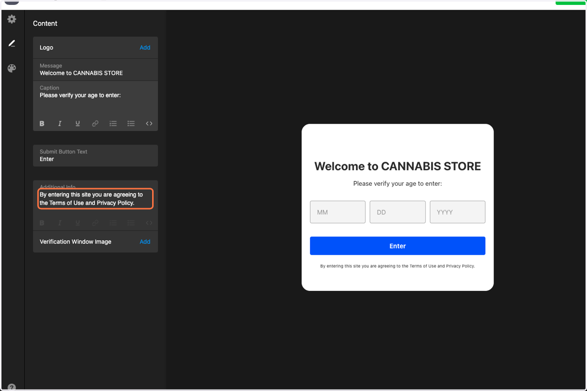 Click on 'Additional Info' field > Delete the default text