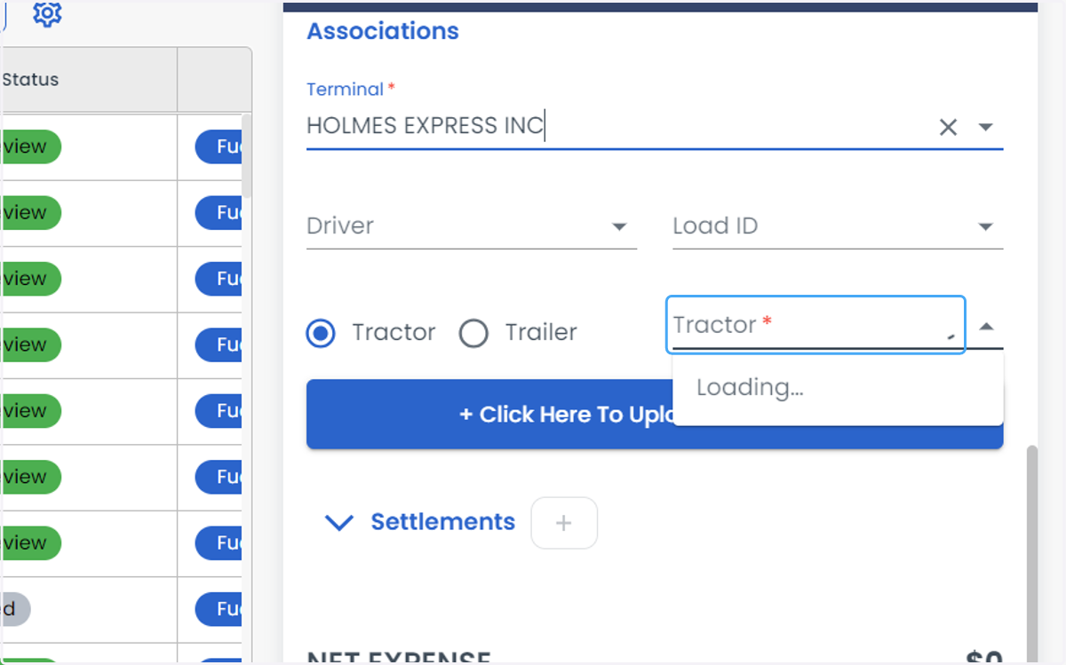 You can click on Tractor or Trailer button and enter the Trailer/Tractor number.