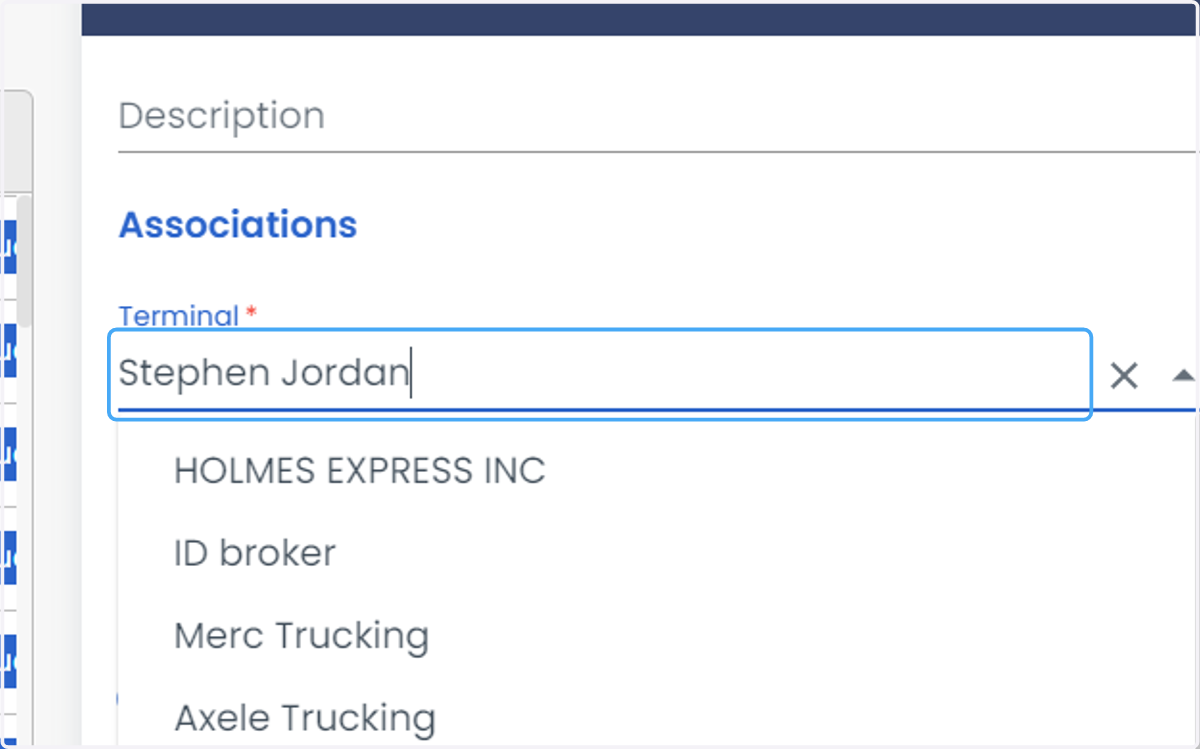 Click on Terminal to select a terminal.