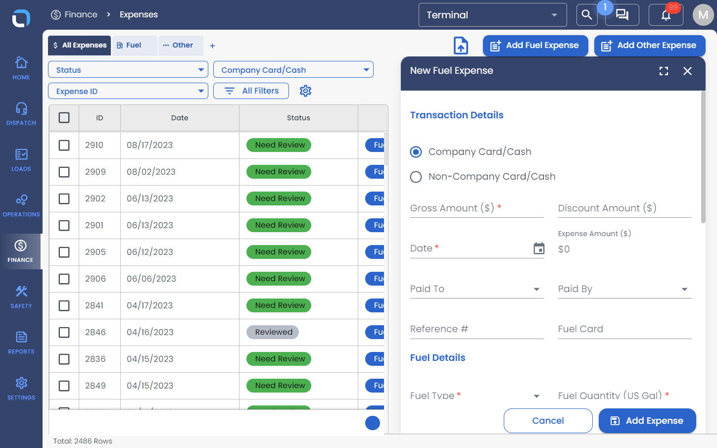 You can select either Company Card/Cash or Non-Company Card/Cash