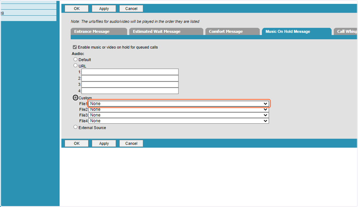 Select the Music on Hold file you are wanting to use.