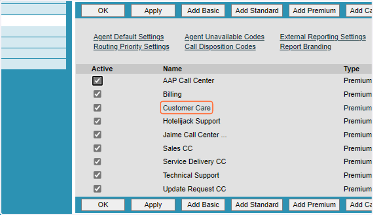 Click on the specific call center queue you are wanting to update.