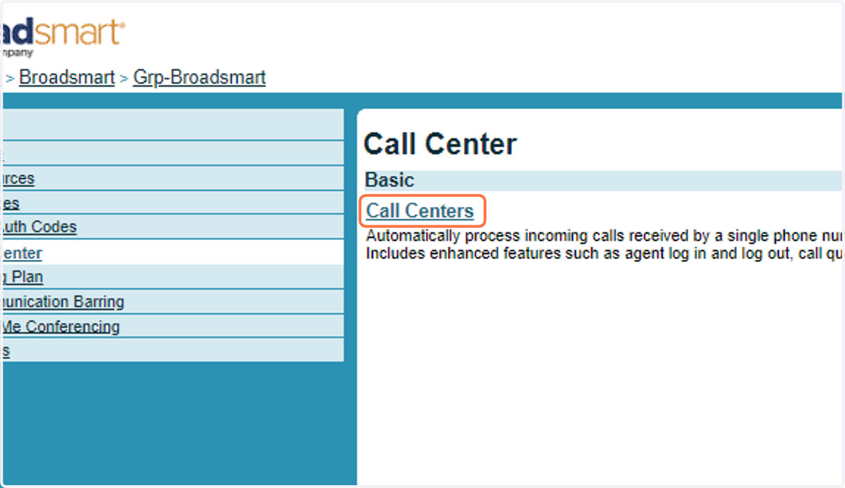 Click on Call Centers
