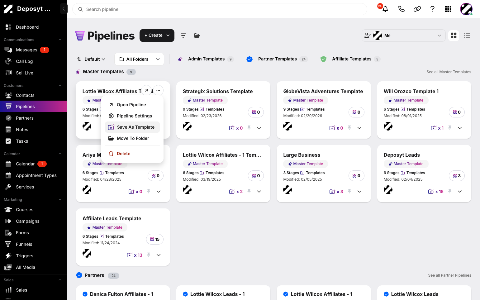 Step 3: A drop-down menu will appear, and from there, you can select ‘Save as Template.