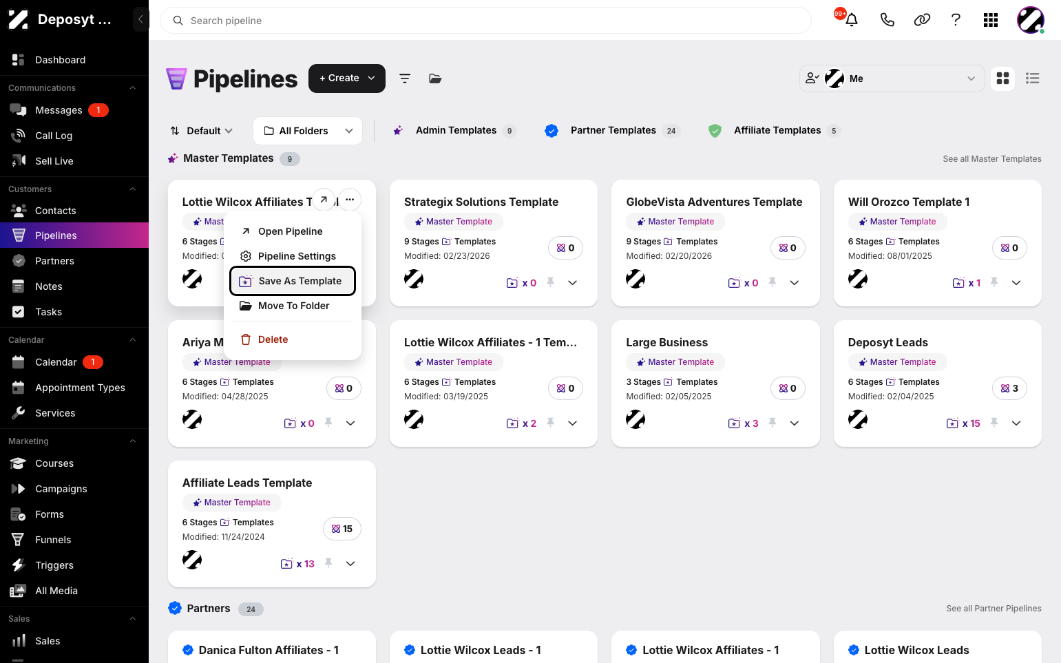 Step 3: A drop-down menu will appear, and from there, you can select ‘Save as Template.