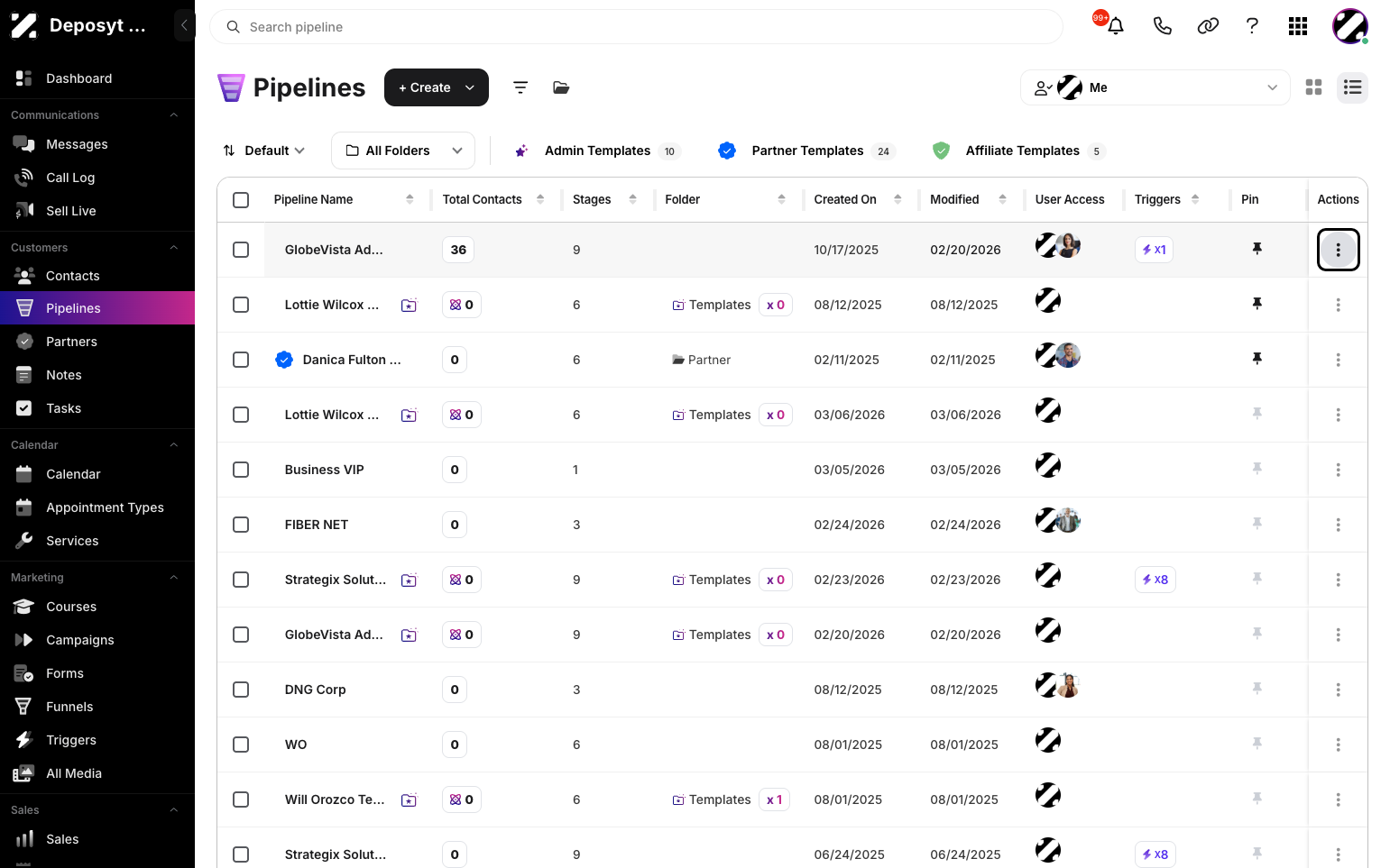 Step 8: Under the Actions column, click the three-dot menu.