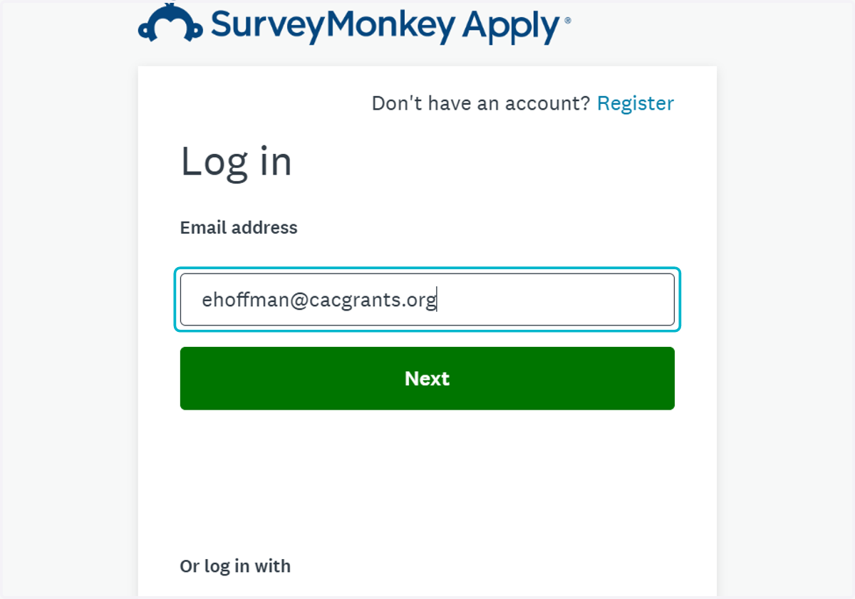 Enter the email address you've registered with SurveyMonkey Apply