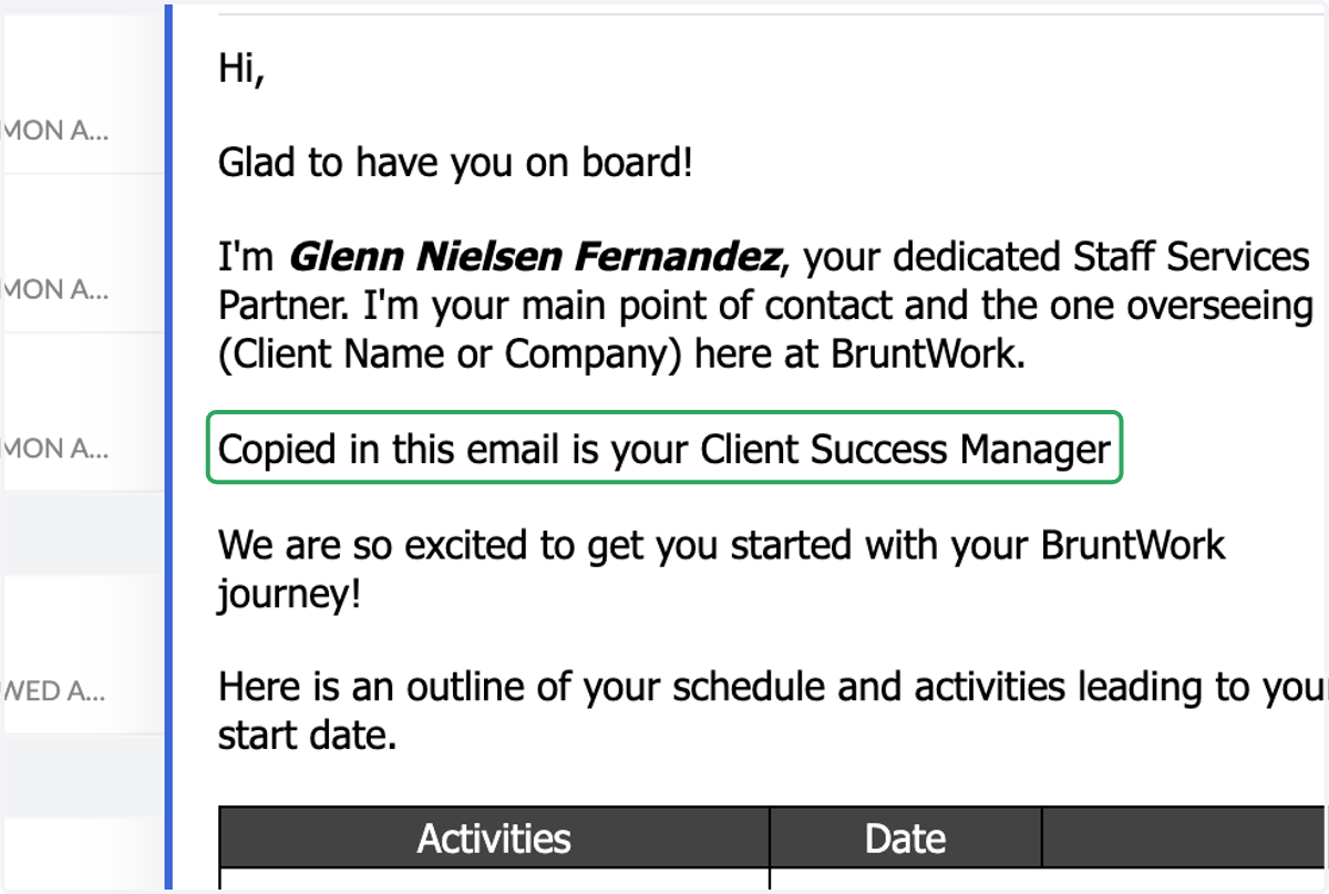 The name of your Client Success Manager