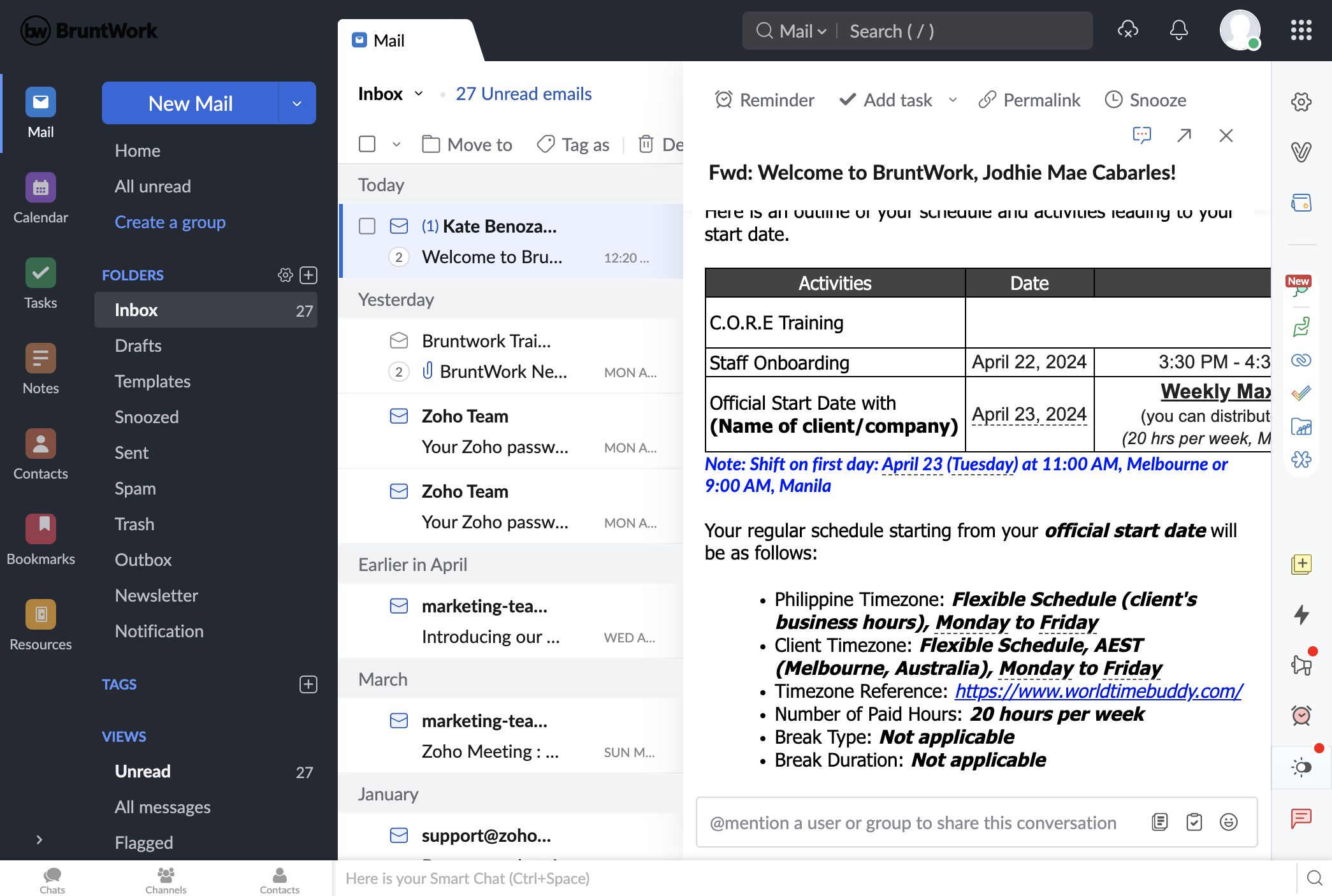 In the body of the email you will see the tasks/activities and its schedules which you have to complete after your New Hire Orientation
