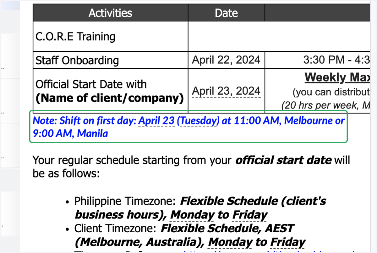 In the body of the email you will see the tasks/activities and its schedules which you have to complete after your New Hire Orientation
