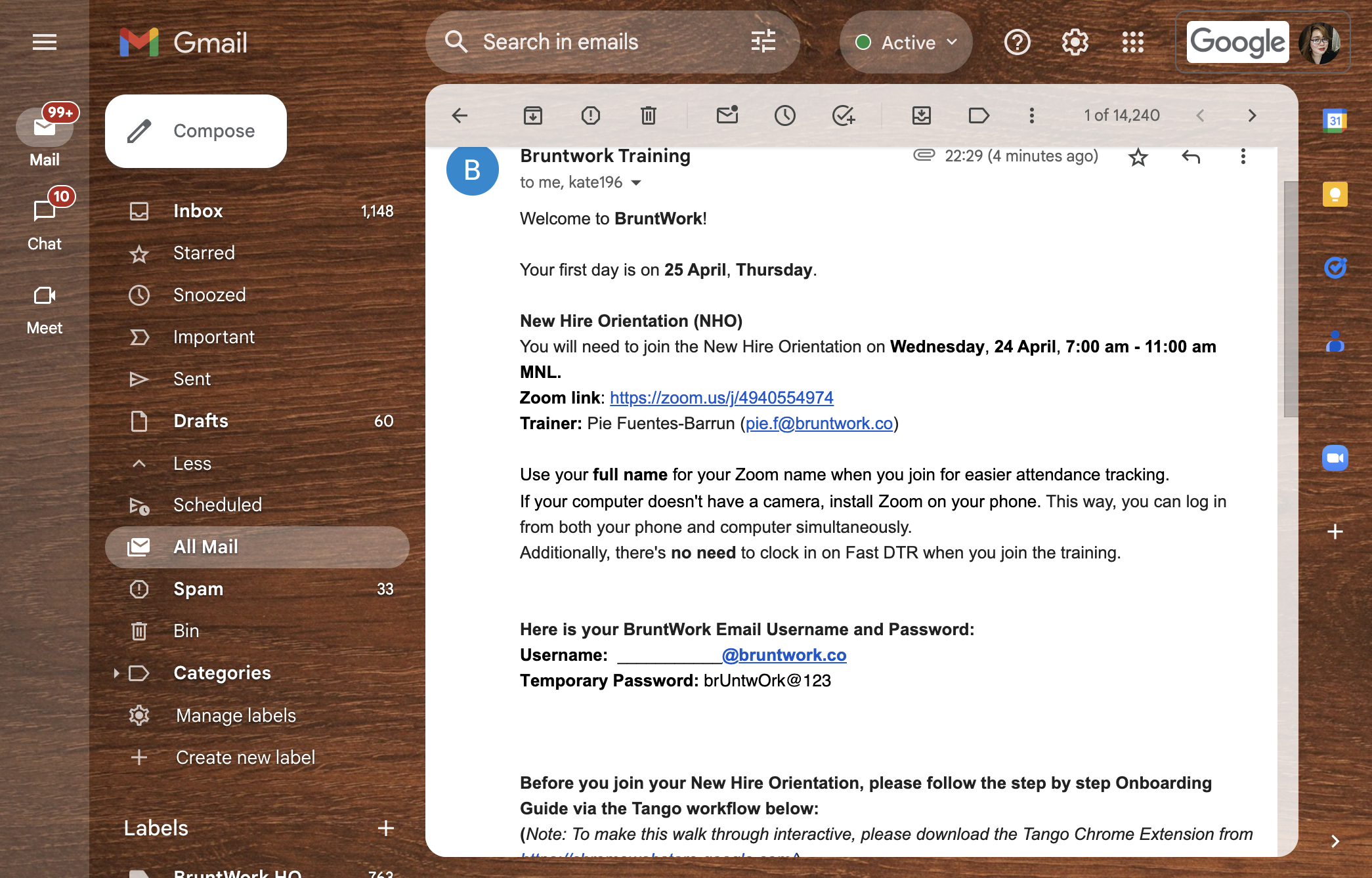Step 7: Attend your New Hire Orientation on your scheduled day. Go back to your New Hire Information Email and click the zoom link provided so you can join the class. Make sure you join the link at least 5 minutes before your start time.