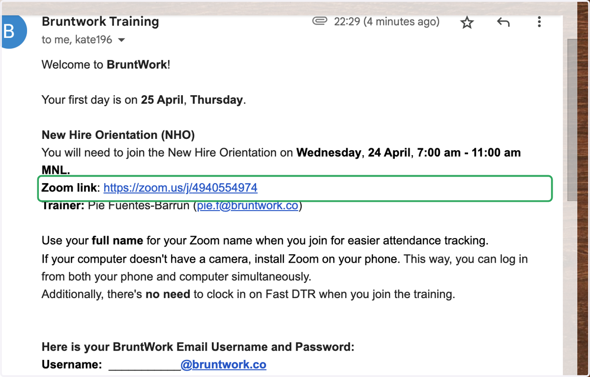 The zoom link of your New Hire Orientation class