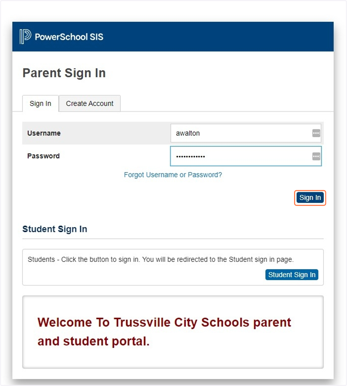 Log in to the PowerSchool Parent Portal (Browser-Based Only; not app)