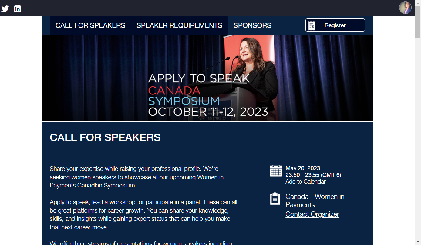 Before you apply view the application requirements by Clicking on SPEAKER REQUIREMENTS.