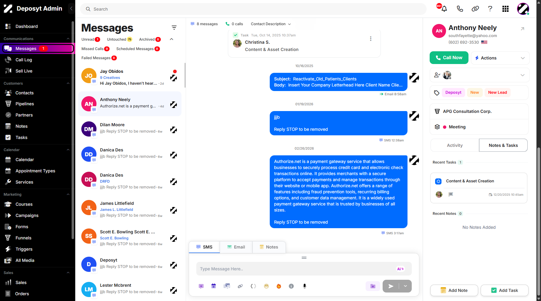 Step 1: On your Dashboard, navigate to the Messages tab under the Communications section.