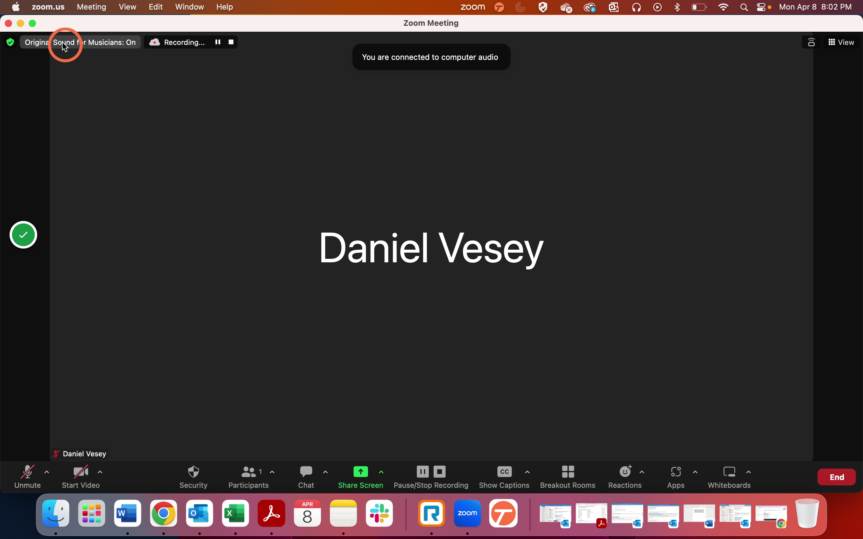 You should now see "Original Sound for Musicians: On" in the Top Left Corner