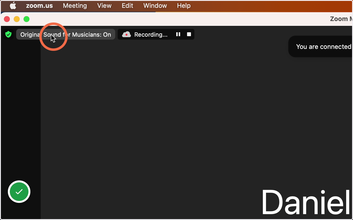 You should now see "Original Sound for Musicians: On" in the Top Left Corner