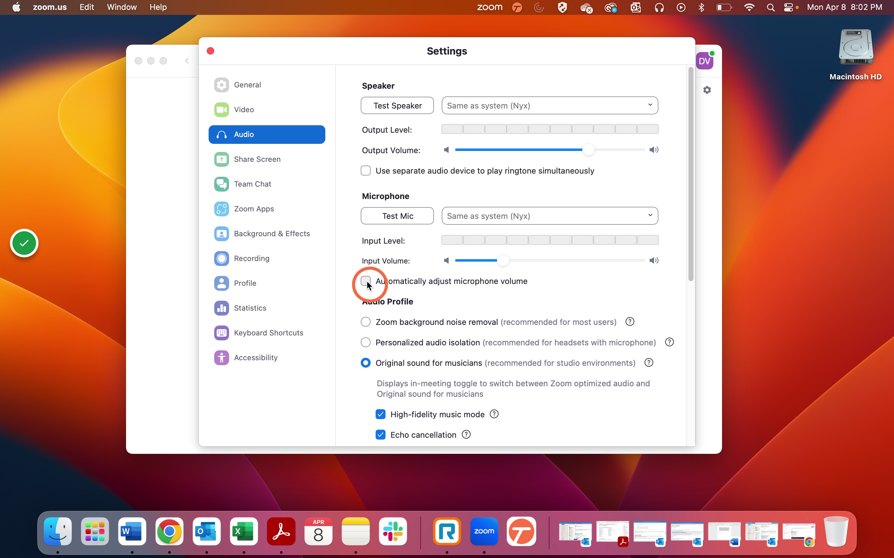 Ensure "Automatically adjust microphone..." is unchecked