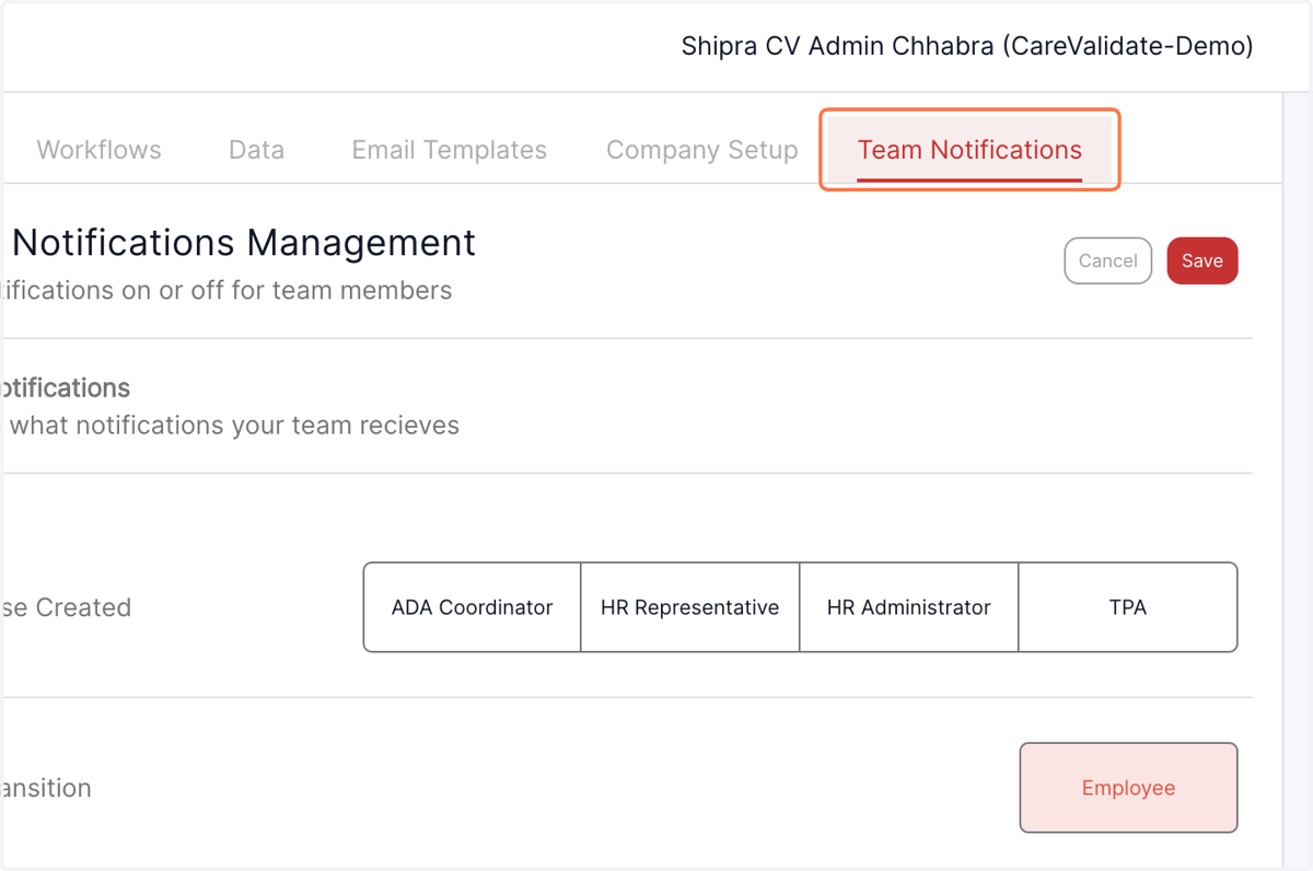 Click on Team Notifications from the top menu