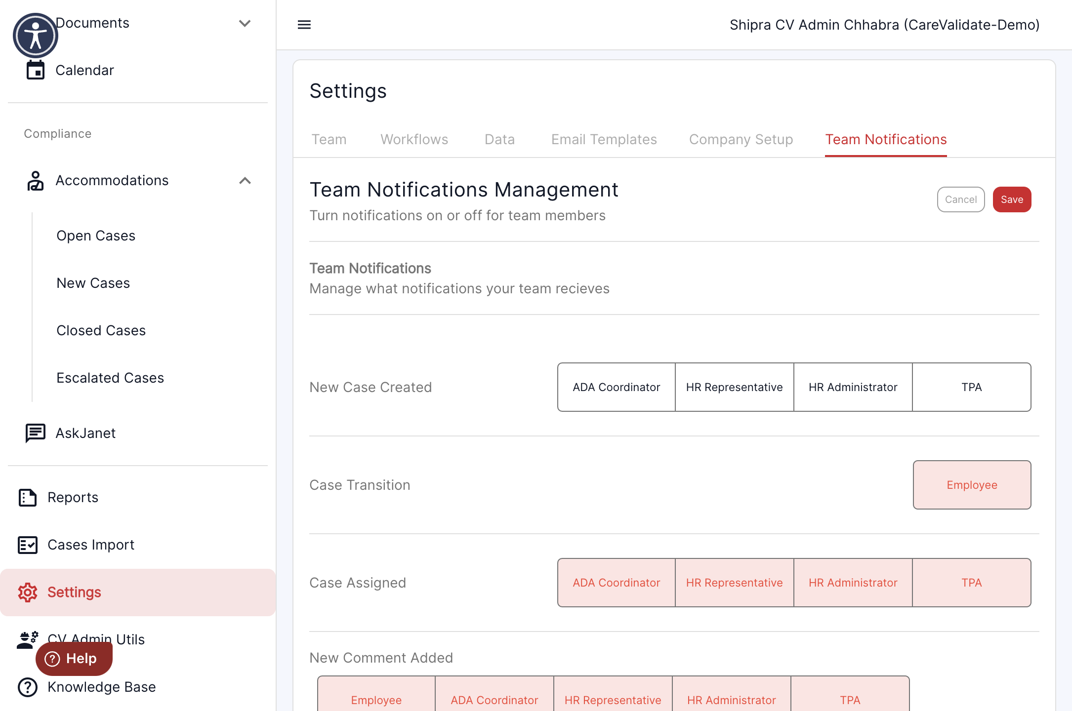 Click on settings in the left panel of the dashboard