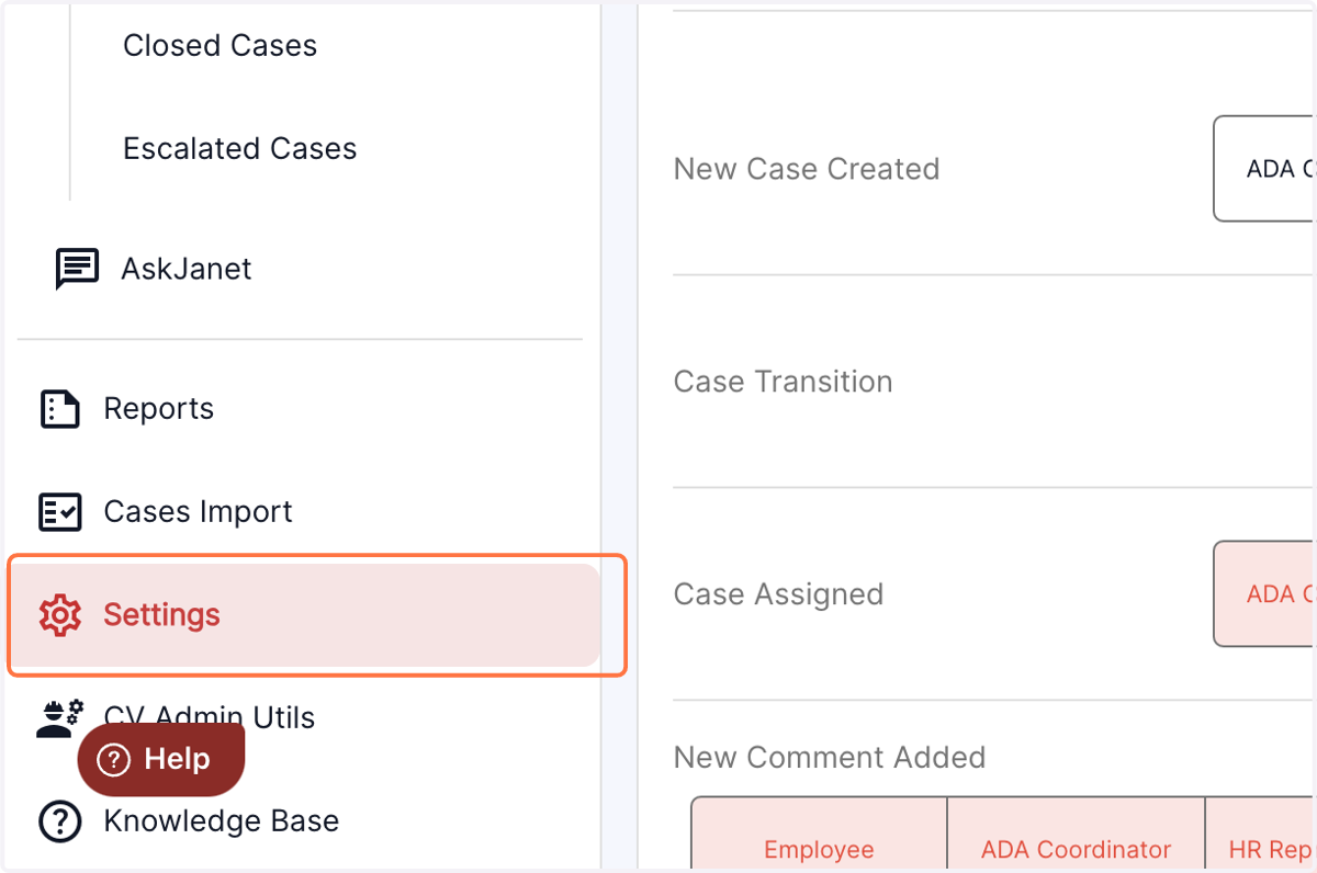 Click on settings in the left panel of the dashboard