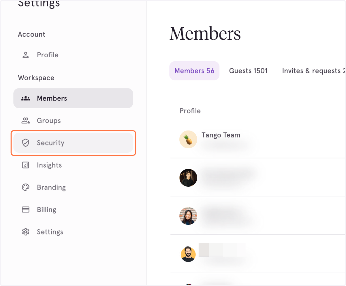 Click on Security