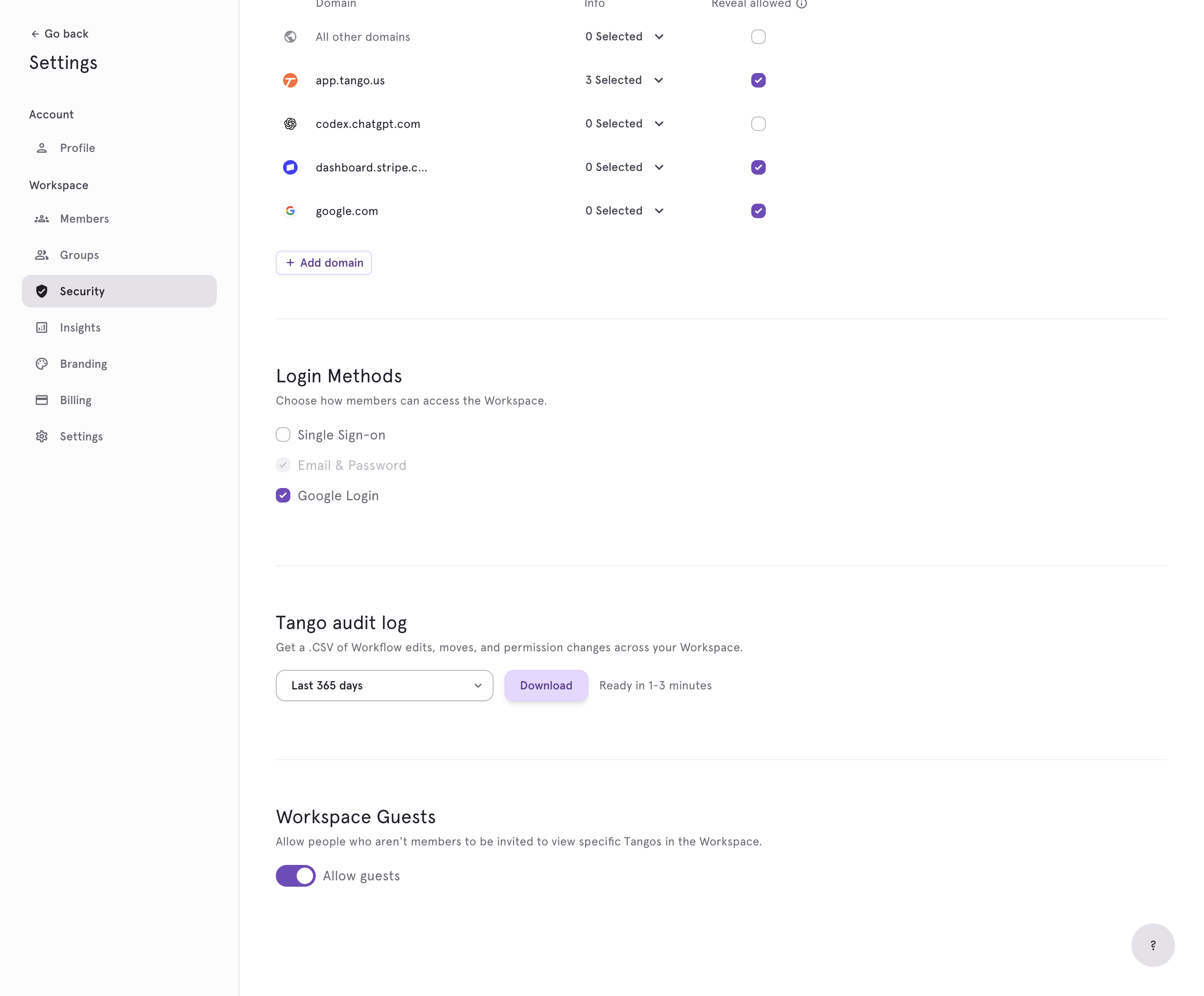 Download Tango Audit Log