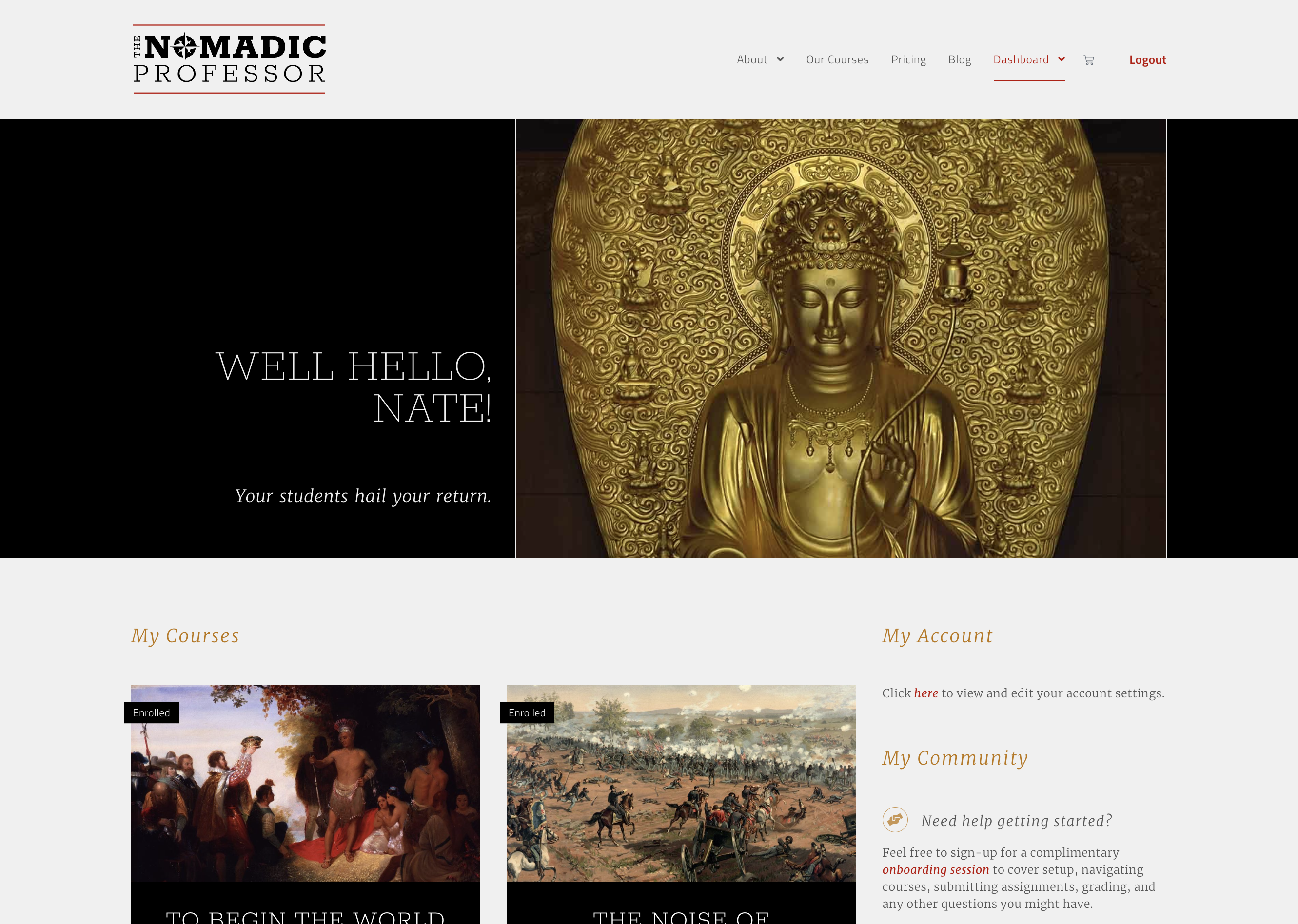 If you're logged in as an instructor, you'll this golden image of the Buddha:
