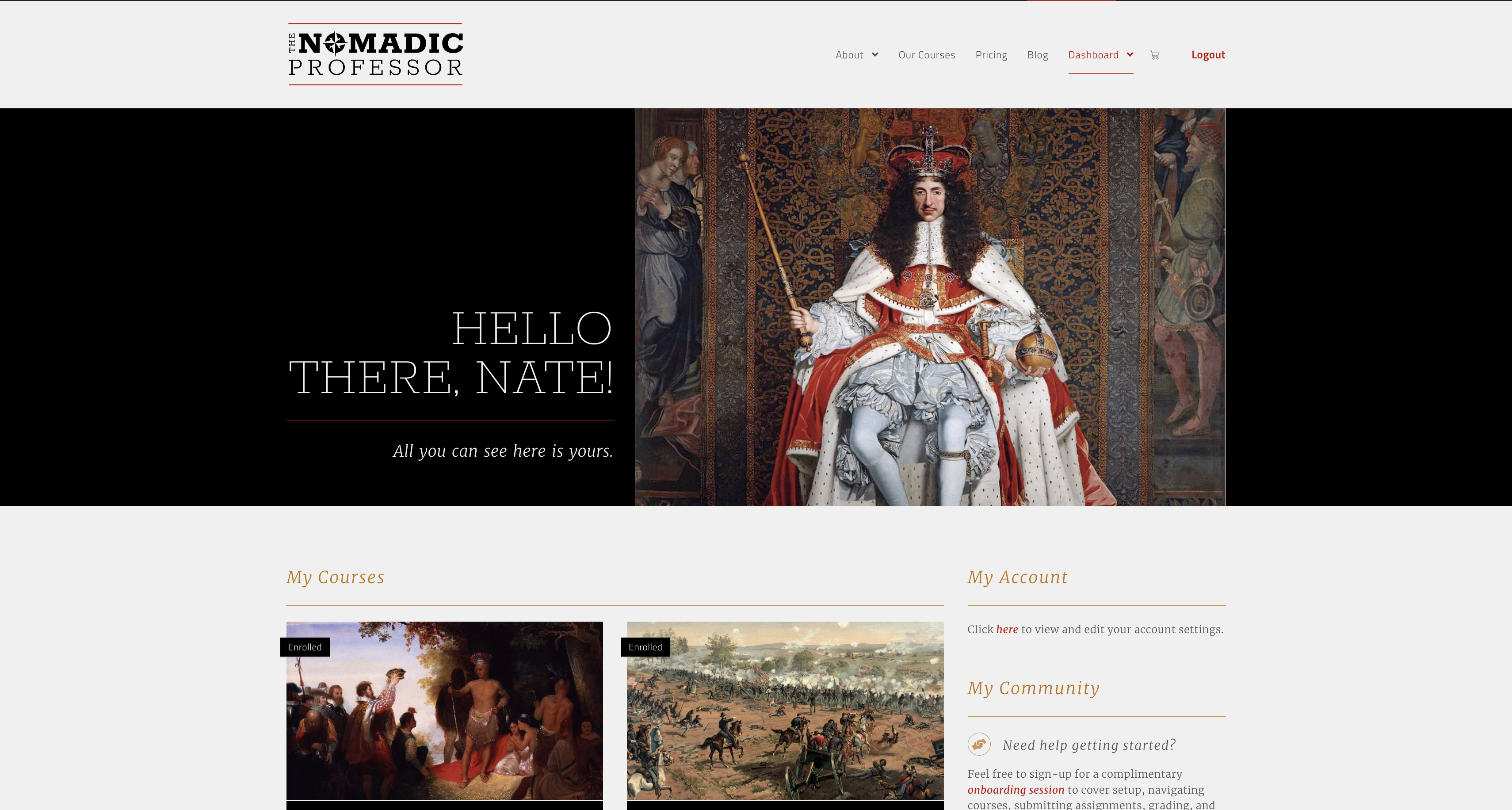 If you're logged in as a student, you'll see this image of King Charles II: