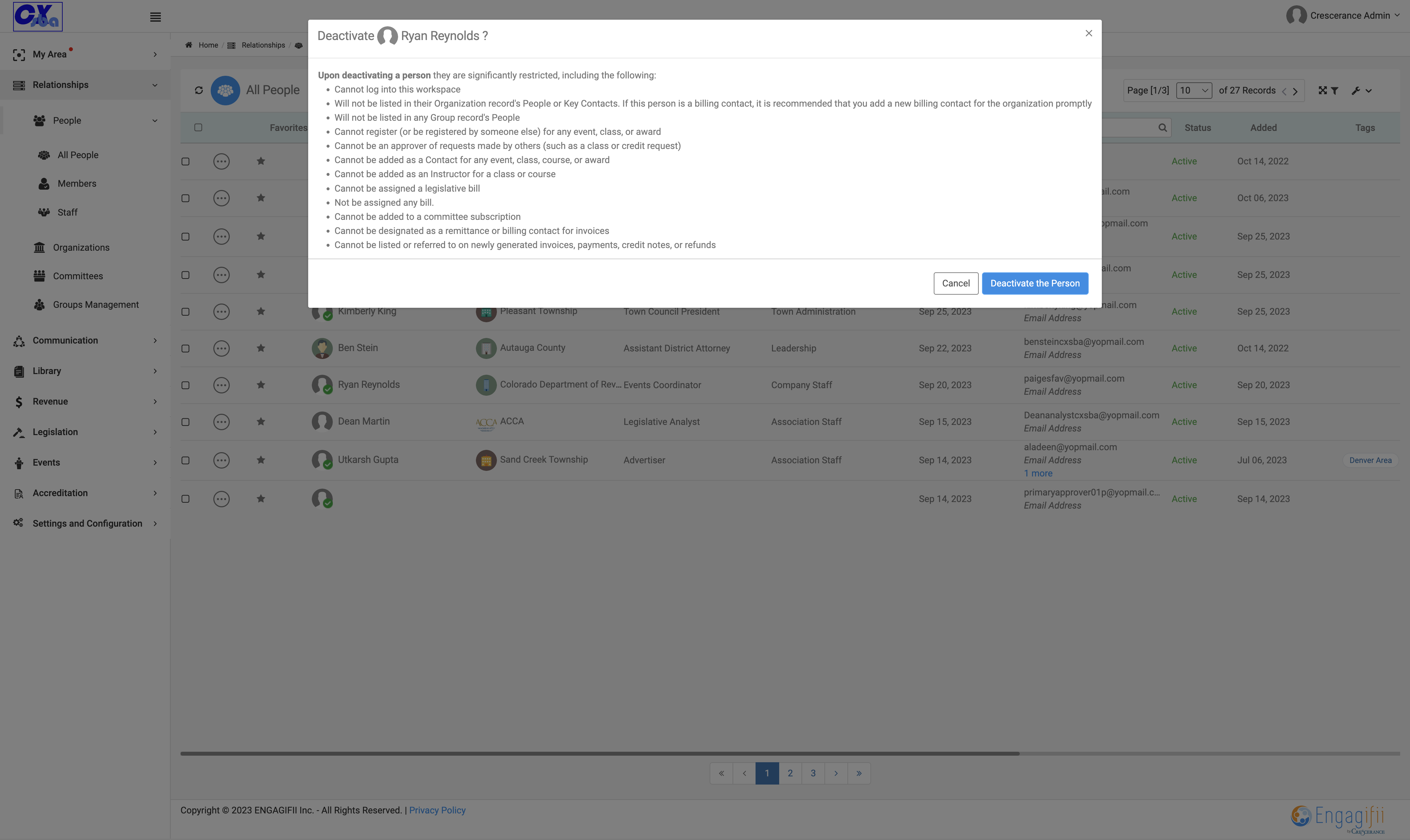 Click on Deactivate the Person Button