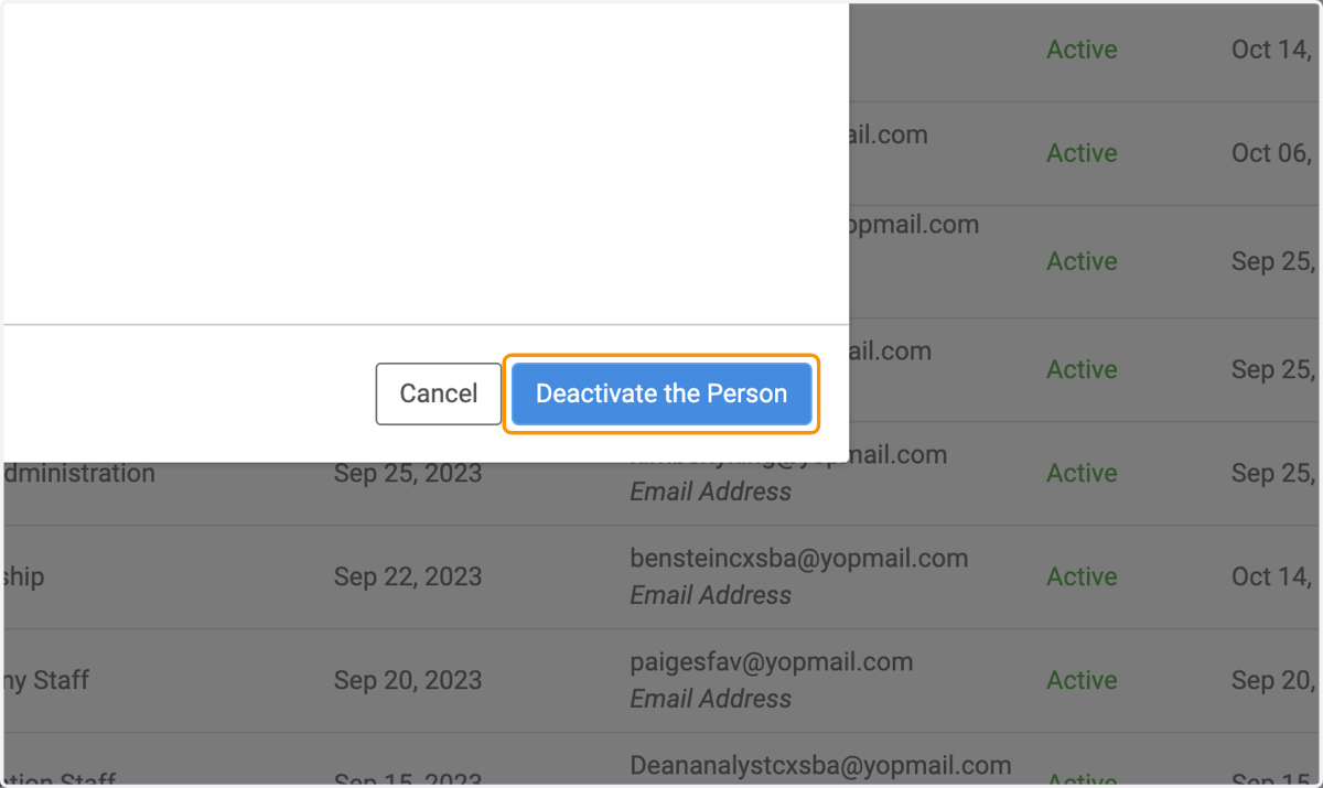 Click on Deactivate the Person Button