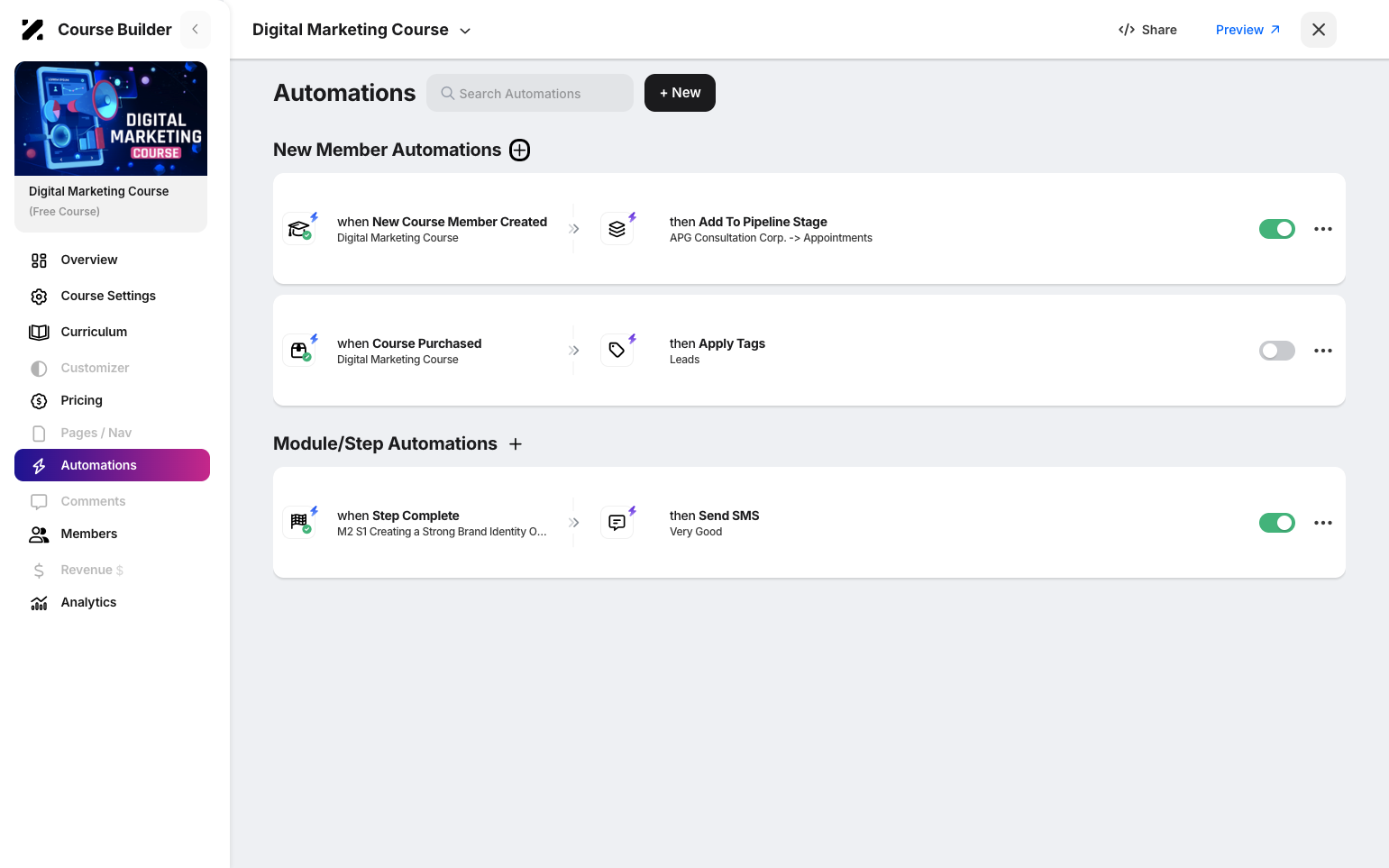 Step 4: Click the plus sign icon under the new member automations to add a new automation.